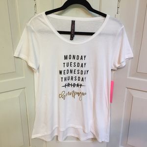 Betsey Johnson White Tee with Black and Gold Print